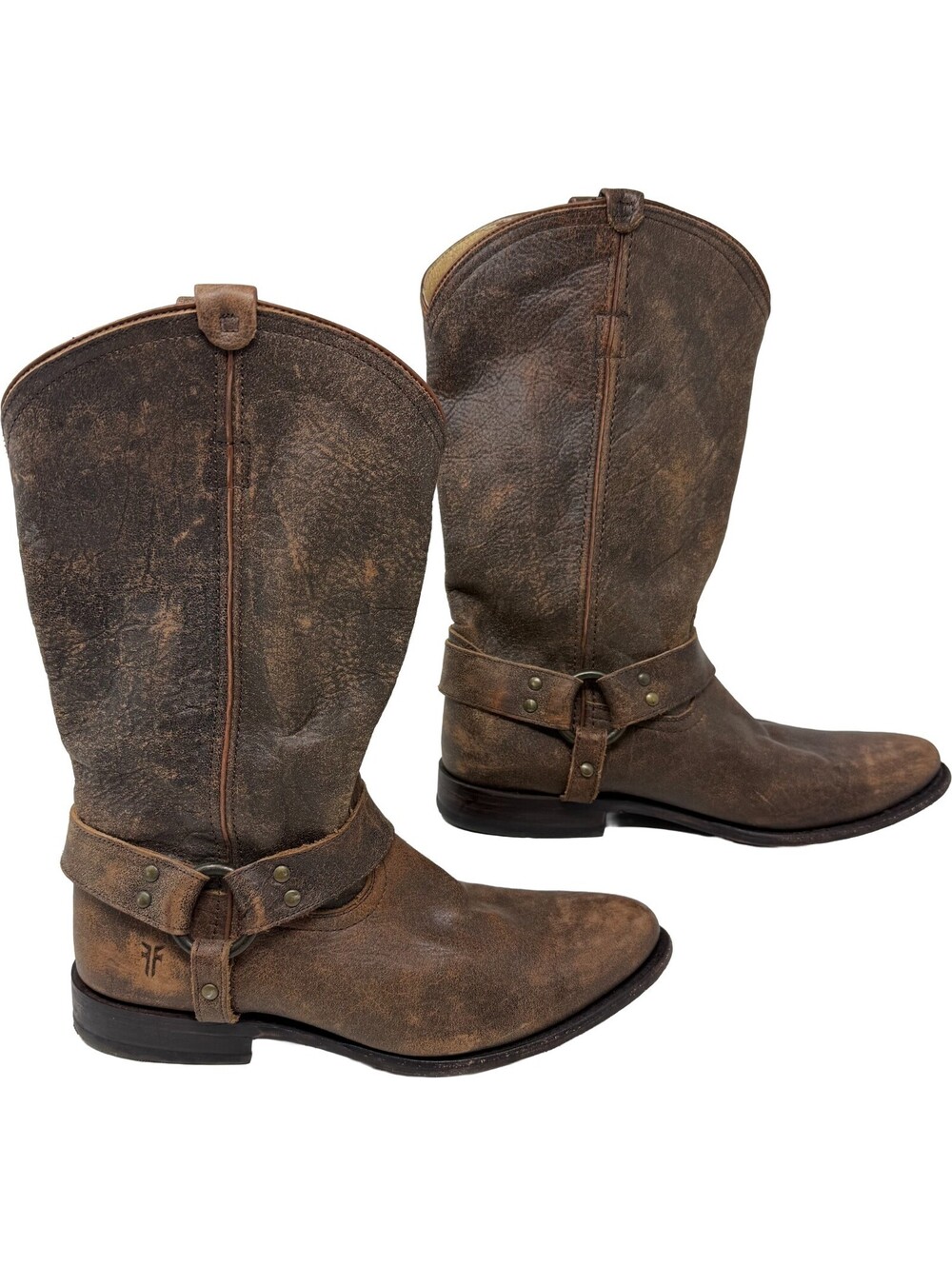 FRYE Wyatt Harness Cowboy Boots Women’s 9.5B Motorcycle Distressed Leather 76805